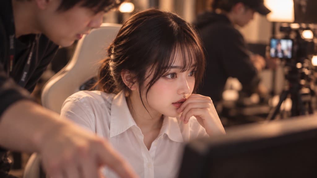 모니터를 함께 확인하는 장면