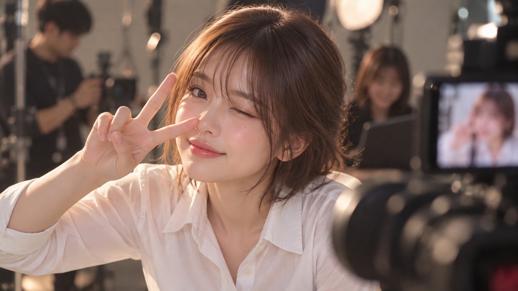 촬영 현장에서 포즈를 취한 크리에이터